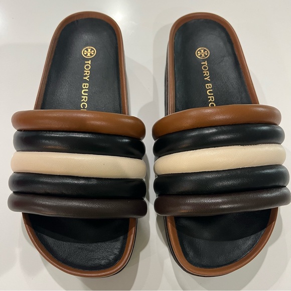 Tory Burch Quilted Platform Sandals Mocha Brown/New Porcelain Brand New w Box - Picture 3 of 7